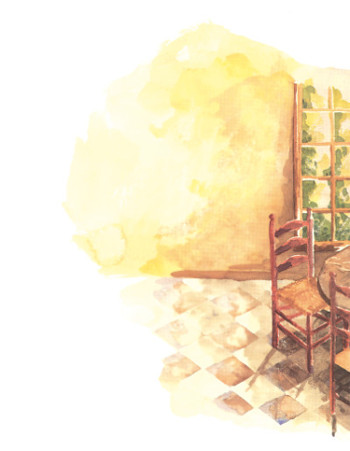 Watercolour of a warm living room: the feeling your website should have